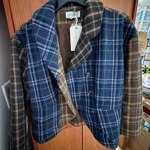 Portrait size M Spencer's Brown and Blue Plaid Jacket NWT